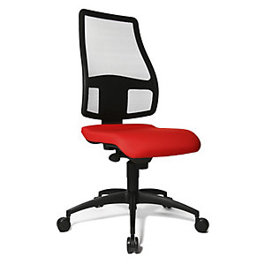 Ergonomischer Bürostuhl - Höhenverstellbare Rückenlehne (680 mm) - Punktsynchron-Mechanik - Flachsitz - Helle rote Sitzfläche - Schwarzer Netzrücken - Schwer entflammbar
