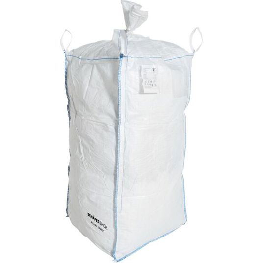 Big Bag mit Ein-/Auslauf - 1,25 t Kapazität - 4 Hebeschlaufen - Weiß - 900 x 900 x 1750 mm (1 Stück) Big Bag mit Ein-/Auslauf - 1,25 t Kapazität - 4 Hebeschlaufen - Weiß - 900 x 900 x 1750 mm (1 Stück)