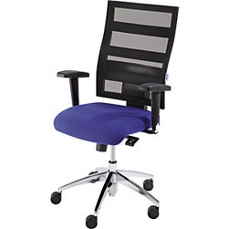 Bürostuhl Schwer Entflammbar - Höhenverstellbare Rückenlehne (550 mm) | Punktsynchron-Mechanik | Flachsitz | Blauer Sitz | Schwarzer Netzrücken