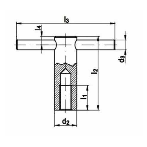 DIN 6305 Knebelmutter M12 - 5/5 Au (Stahl, gedreht, brüniert)