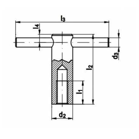 DIN 6305 Knebelmutter M20 - Festen Knebel, Stahl (gedreht) brüniert, 5/5 Au