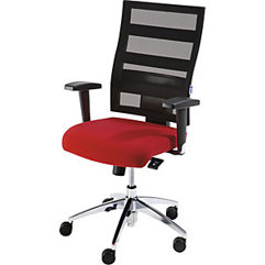 Bürostuhl Schwer Entflammbar | Höhenverstellbare Rückenlehne (550 mm) | Punktsynchron-Mechanik | Flachsitz | Sitz in Rot | Netzrücken in Schwarz